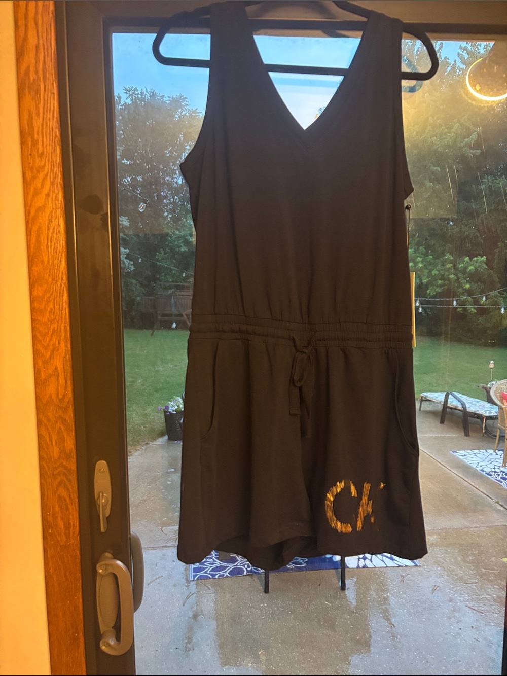 Calvin Klein Black V-Neck Sleeveless Romper with Drawstring